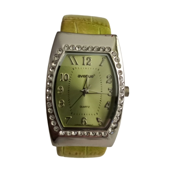 Avenue Accessories - Avenue Cuff Bracelet Watch Rhinestones Silver Tone Case